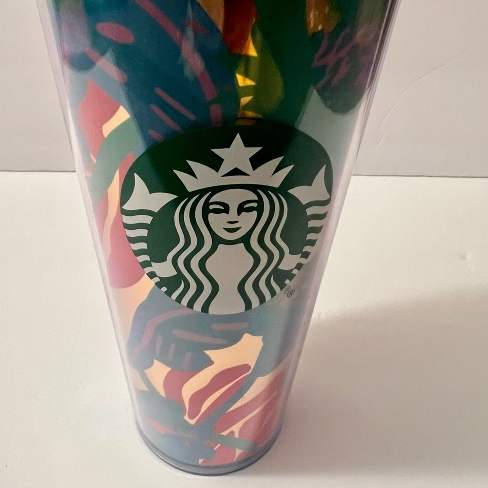 24 oz Starbucks Reusable Cold Cup Tumbler Colorful Abstract Design w Lid & Straw - Picture 2 of 7